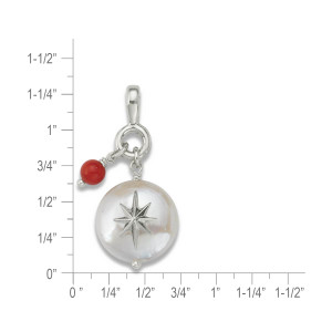 Sterling Silver Coin Pearl North Star Pendant with Coral