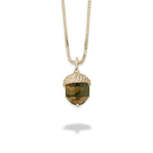 14k Gold Acorn Pendant with Tiger Eye