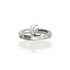 Sterling Silver Crescent Moon Diamond Ring