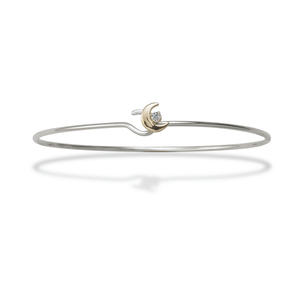 Sterling Silver & 14K Gold Crescent Moon Diamond Bracelet