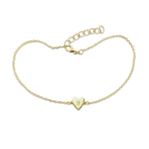 14K Gold Initial Heart Bracelet
