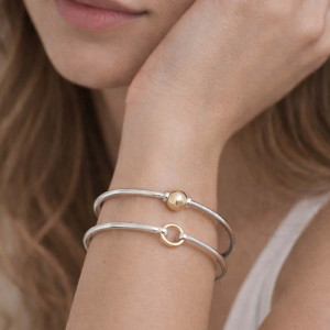 Sterling Silver & 14k Gold Screw Clasp Bracelet