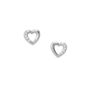 Sterling Silver Platinum Diamond Heart Earrings