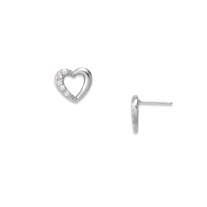 Sterling Silver Platinum Diamond Heart Earrings