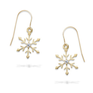 14K Gold Genuine Diamond Snowflake Earrings