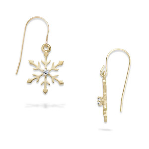 14K Gold Genuine Diamond Snowflake Earrings
