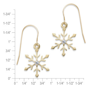 14K Gold Genuine Diamond Snowflake Earrings