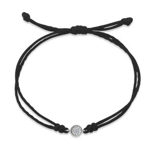 Sterling Silver Solaris Lab Created Diamond Black Cord Bracelet