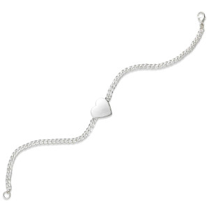 Sterling Silver Curb Chain Heart ID Bracelet