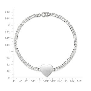 Sterling Silver Curb Chain Heart ID Bracelet