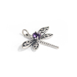 Sterling Silver Dragonfly Pendant with Amethyst