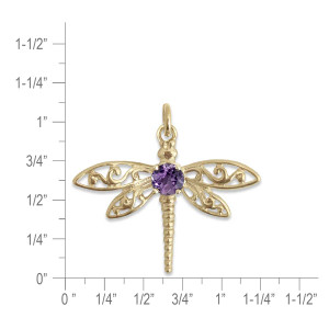 14k Gold Dragonfly Pendant with Amethyst
