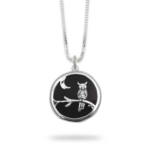 Sterling Silver Midnight Owl Pendant with Black Onyx