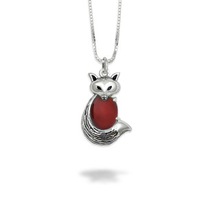 Sterling Silver Sly Fox Pendant with Carnelian