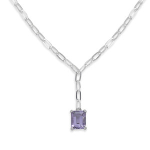 Sterling Silver Amethyst Emerald-Cut Y Necklace