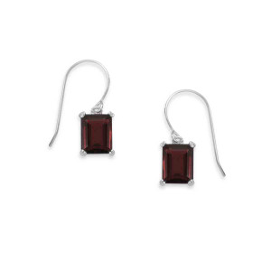 Sterling Silver Garnet Emerald Cut Earrings
