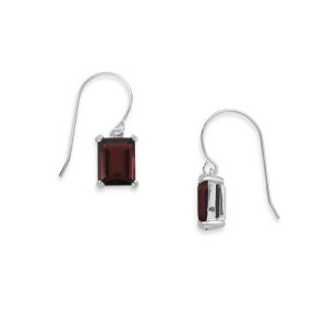 Sterling Silver Garnet Emerald Cut Earrings