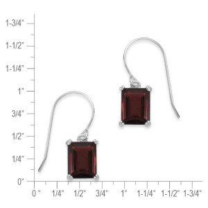 Sterling Silver Garnet Emerald Cut Earrings