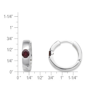 Sterling Silver Garnet Inset Huggie Hoops