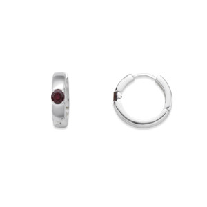 Sterling Silver Garnet Inset Huggie Hoops