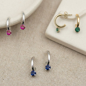 Sterling Silver Birthstone Hoop Earrings
