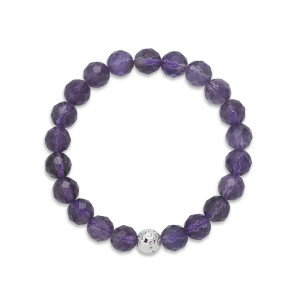 Sterling Silver Amethyst Faceted Bead Stretch Bracelet