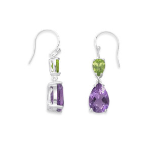 Sterling Silver Amethyst & Peridot Drop Earrings