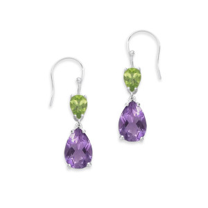 Sterling Silver Amethyst & Peridot Drop Earrings