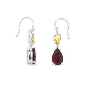 Sterling Silver Garnet and Citrine Drop Earrings