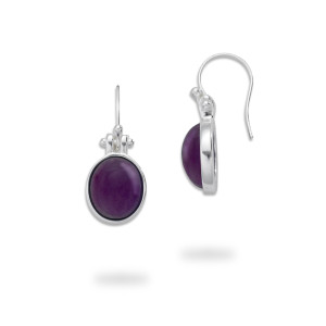 Sterling Silver Amethyst Oval Cabochon Earrings