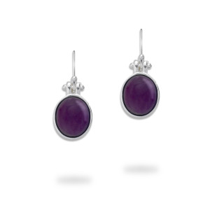 Sterling Silver Amethyst Oval Cabochon Earrings