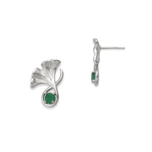 Sterling Silver Emerald Ginkgo Leaf Earrings