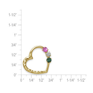 14k gold heart pendant 3 birthstones close up