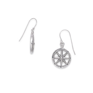 Sterling silver compass earrings side view
