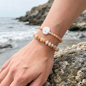 Sterling Silver Peach Aventurine Bead Stretch Bracelet