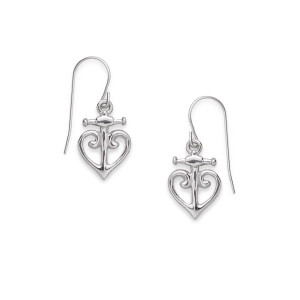 Sterling silver anchored heart earrings