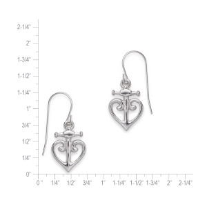 Sterling silver anchored heart earrings size