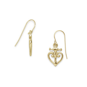 14K Gold Anchored Heart Earrings
