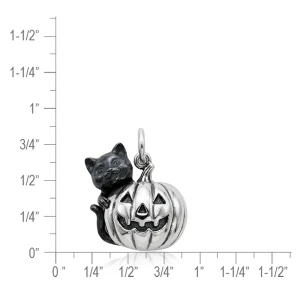 Sterling Silver Black Cat and Pumpkin Pendant