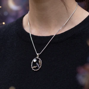 Sterling Silver & Bronze Moonlit Crow Pendant