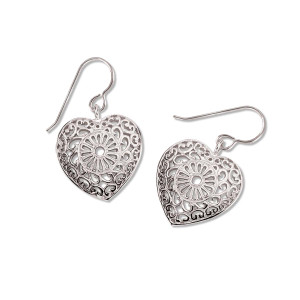 Valentiens Sterling Silver Victorian Lace Heart Earrings
