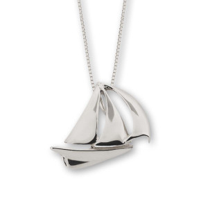 Sterling Silver Long Classic Sailboat Pendant
