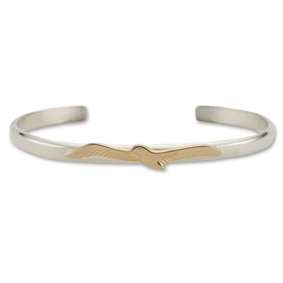Open back Sterling Sliver & 14kt Seagull Bangle