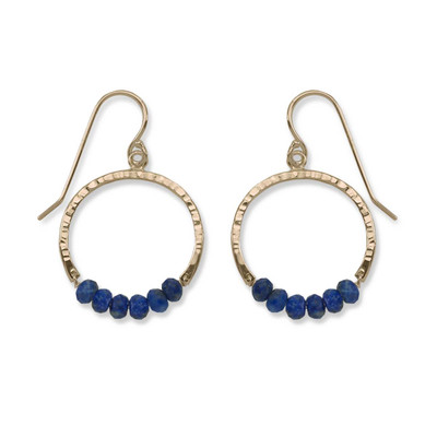 14kt Gold Full Circle Lapis Blue Gemstone Earrings