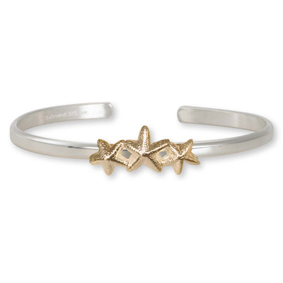 Sterling Silver & 14kt Gold Starfish Trio Cuff Bracelet Sterling Silver & 14kt Gold Starfish Trio Cuff Bracelet