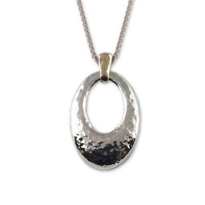 Sterling Silver & 14K Gold Faceted Oval Pendant