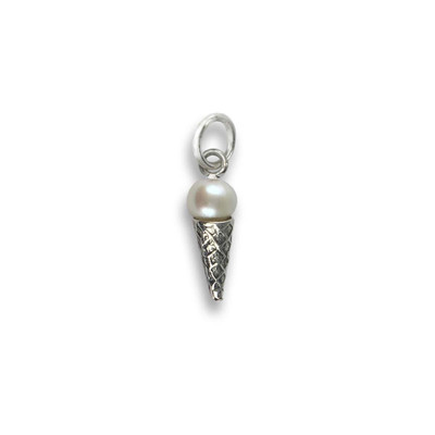 Ice Cream Cone Key Chain Charm in Sterling Silver