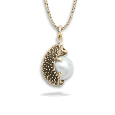 JHBreakell 14K Gold Hedgehog Pendant with Pearl