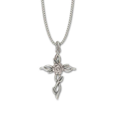 JHBreakell Sterling Silver Rose Vine Cross JHBreakell Sterling Silver Rose Vine Cross