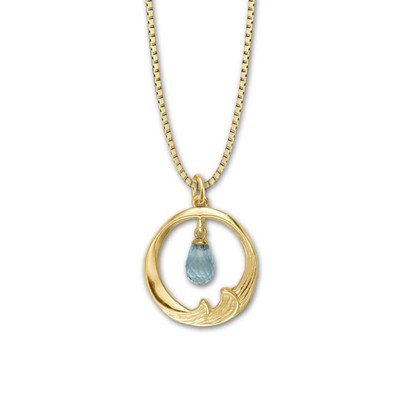 JHBreakell 14K Gold Wave Break Blue Topaz Pendant